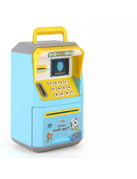 Children Storage Money Box Cartoon Music Password Deposit Machine Automatically Rolling Money Atm Cash Coin Saving Box Toys blue